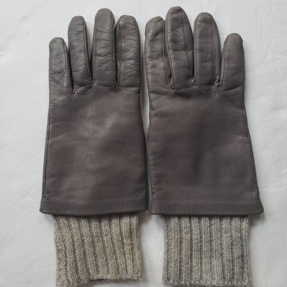 Banana Republic Leather Ribbed Knit Cuffs Gray Gloves - Picture 2 of 11